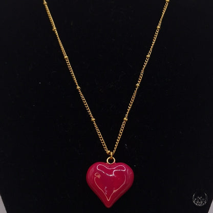 Ball Chain with Colored Heart Pendant