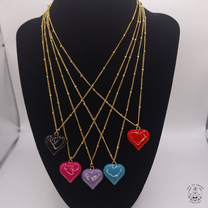 Ball Chain with Colored Heart Pendant