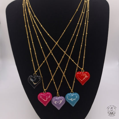 Ball Chain with Colored Heart Pendant