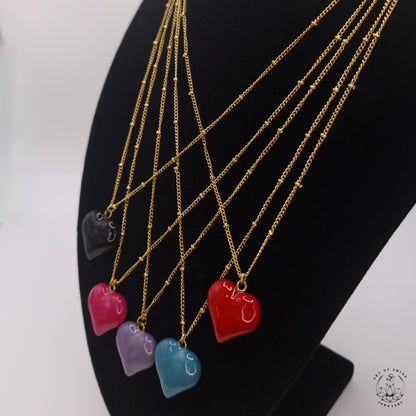 Ball Chain with Colored Heart Pendant
