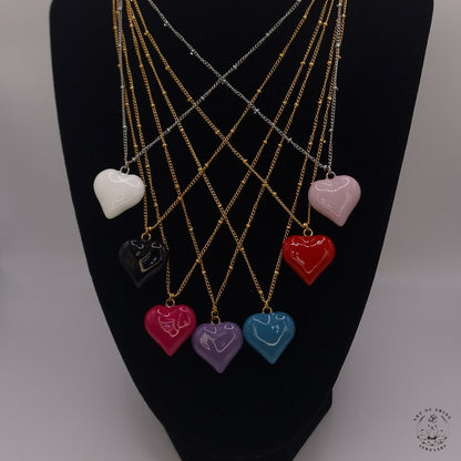 Ball Chain with Colored Heart Pendant