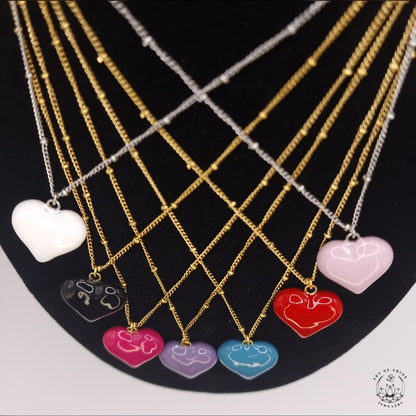Ball Chain with Colored Heart Pendant