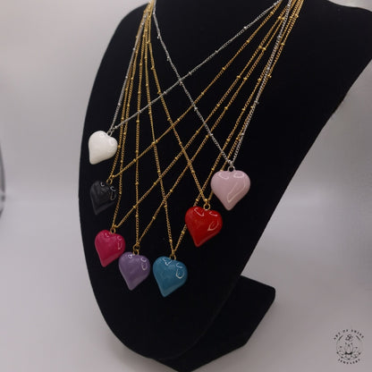 Ball Chain with Colored Heart Pendant