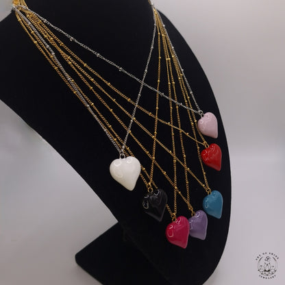 Ball Chain with Colored Heart Pendant
