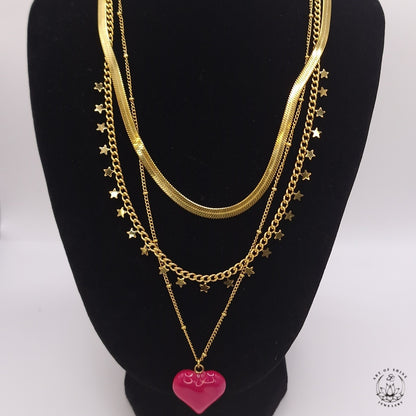 Ball Chain with Colored Heart Pendant