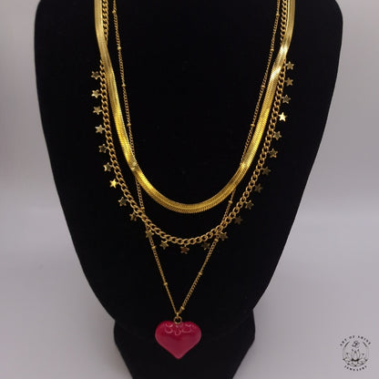 Ball Chain with Colored Heart Pendant