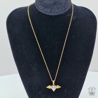 Winged Heart Necklace with Zircon