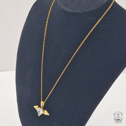 Winged Heart Necklace with Zircon