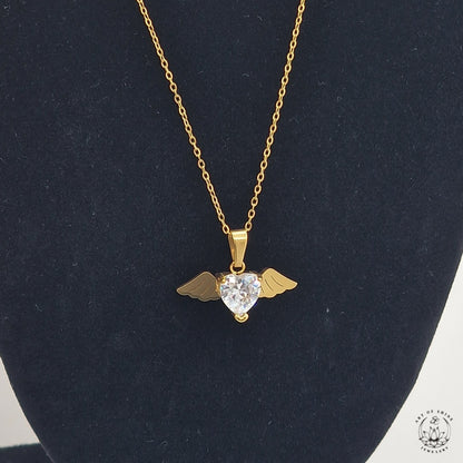 Winged Heart Necklace with Zircon
