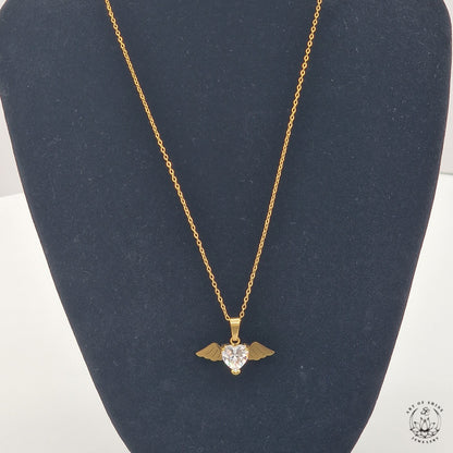 Winged Heart Necklace with Zircon