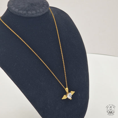 Winged Heart Necklace with Zircon
