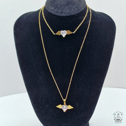 Winged Heart Necklace with Zircon