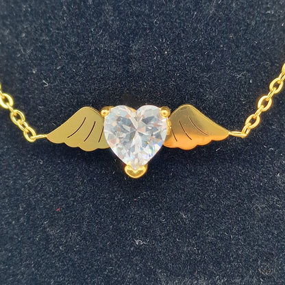 Winged Heart Necklace with Zircon