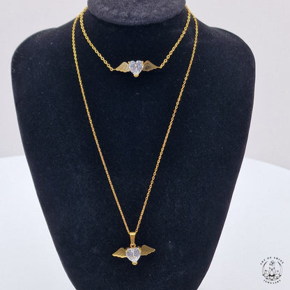Winged Heart Necklace with Zircon